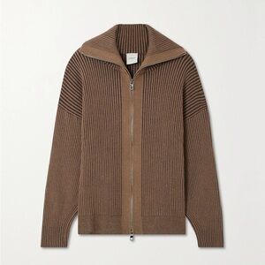 Varley Orly Ribbed-knit Jacket In Brown size XS